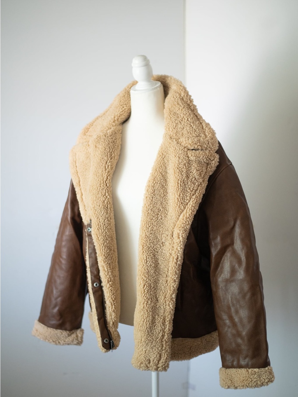 Levi's Tan Sherpa Jacket with Brown Leather Logo Patch